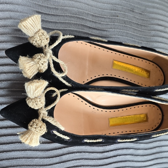 Rupert Sanderson Shoes - Rupert Sanderson Black Flats with Cream Tassels